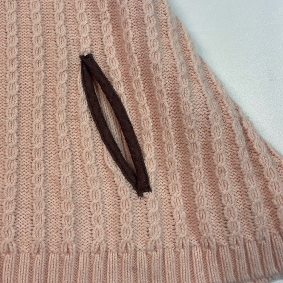 Pink Knit poncho wool blend with chocolate brown out lined pockets. Girls size 6 - Picture 4 of 5